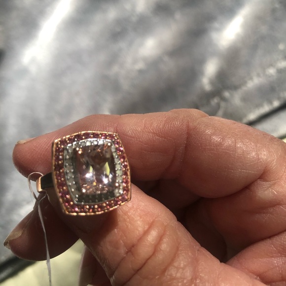Pink Morganite & Diamonds Rose Gold plated Ring - Picture 8 of 16